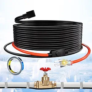 Heat Tape for Water Pipes Pipe Freeze Protect Heating Cable Constant Wattage Heating Cable Keeps Water Flowing at -40°F with 3ft Lighted Plug 3 Feet