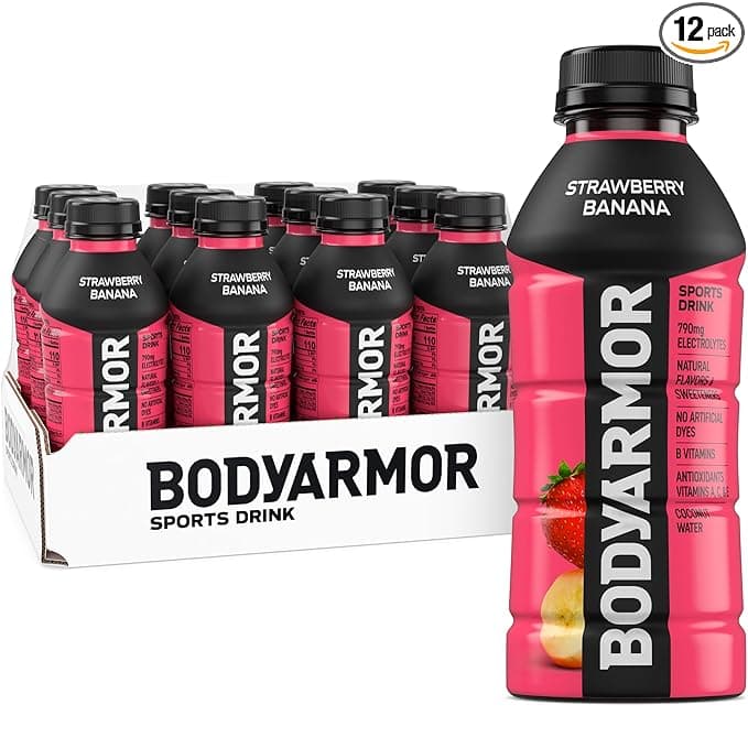 BODYARMOR Sports Drink Sports Beverage, Strawberry Banana, Coconut Water Hydration, Natural Flavors With Vitamins, Potassium-Packed Electrolytes, Perfect For Athletes, 16 Fl Oz (Pack of 12)