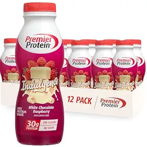 Premier Protein Shake INDULGENCE, White Chocolate Raspberry, 30g Protein, 170 Calories, 3g Sugar, 11.5 fl oz, 12 Pack (Packaging May Vary)