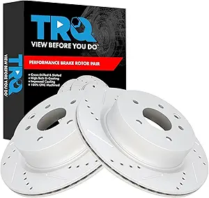 TRQ Rear Performance Brake Rotor Drilled Slotted Pair Set for 350Z / 370Z / EX35 / EX37 / G25 / G35 / G37 / M35 / M45 / QX50