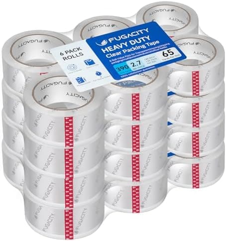 FugaCity Clearer Packing Tape Refills (24 Rolls),Heavy Duty Packaging Tape for Moving Sealing, Moving Supplies Shipping Tape,2.7 Mil Thick, 1.88 in Wide,65 Yards Per Roll,Total 1560 Yards
