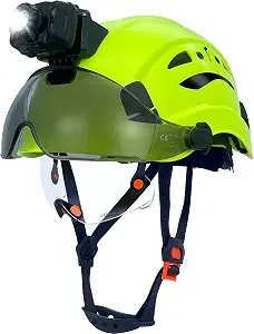 Industrial Safety Helmet with Visor Headlight Adjustable Vents 6-Point Suspension Lightweight Hard Hats with Headlight for ConstructionOutdoor Work ANSI Certified