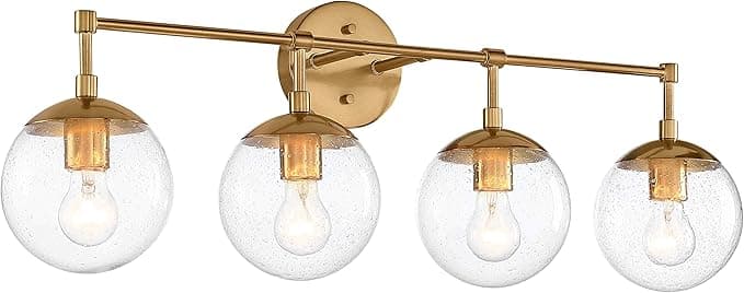 Design House Gracelyn 4-Light Dimmable Bathroom Vanity Light, Seeded Glass, Satin Gold, 31.52 in W x 8 in D x 11.45 in H, 589580