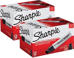 Sharpie 44001 Oversized Chisel Tip Extra Wide Magnum Permanent Marker (2 Boxes), Black, Sturdy Extra-wide Felt Chisel Tip, Quick-drying Ink is Fade-and Water-Resistant, 12 Marker Per Box