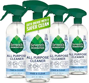 Seventh Generation All Purpose Cleaner, Free & Clear, 23 oz, Pack of 4, Plant-Based Cleaning Spray, Cuts Grease & Grime, No Fragrance or VOCs, Safe for Kids & Pets, Works on Glass, Sealed Wood & More