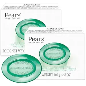 Pears Soap, Pure & Gentle with Lemon Flower Extract, 2-Pack – Transparent Green Glycerin Soap for Radiant, Glowing Skin, 3.53 Oz Ea