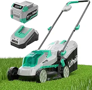Litheli 13 Inch Cordless Lawn Mower, 5 Heights, 20V Electric Lawn Mowers for Garden and Yard, with Brushless Motor, 4.0Ah Battery & Charger Included