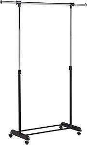 Honey-Can-Do Rolling Garment Rack with Adjustable Height and Width, Metal Clothes Rack, Heavy-Duty Organizer, Chrome