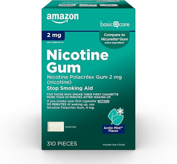 Amazon Basic Care Nicotine Polacrilex Uncoated Gum 2 mg, Arctic Mint, 310 Count