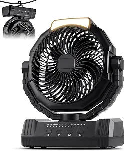 KopBeau Portable Camping Fan with Lights, 20000mAh Rechargeable Battery Operated Fan, Battery Powered Outdoor Beach Tent with 4 Speeds & Hook, Personal USB Table for Camping Accessories