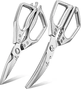 Heavy Duty Kitchen Shears for Bone Cutting, 2 Pack Ultra Sharp Poultry Scissors, Stainless Steel Kitchen Scissors for Chicken, Meat & Fish, Dishwasher Safe, Non-Slip Grip