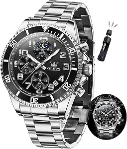 OLEVS Mens Watches Chronograph Watch Luxury Dress Stainless Steel Waterproof Watches for Men Moon Phase Luminous Business Calendar Wrist Watch Blue/Black/Green/Gold/Face