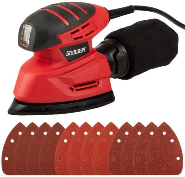 Electric Sander Tool - 14000RPM Mouse Detail Sander with Dust Collection System and 12pc Sandpaper - 120V Electric Hand Sanders for Wood by Stalwart