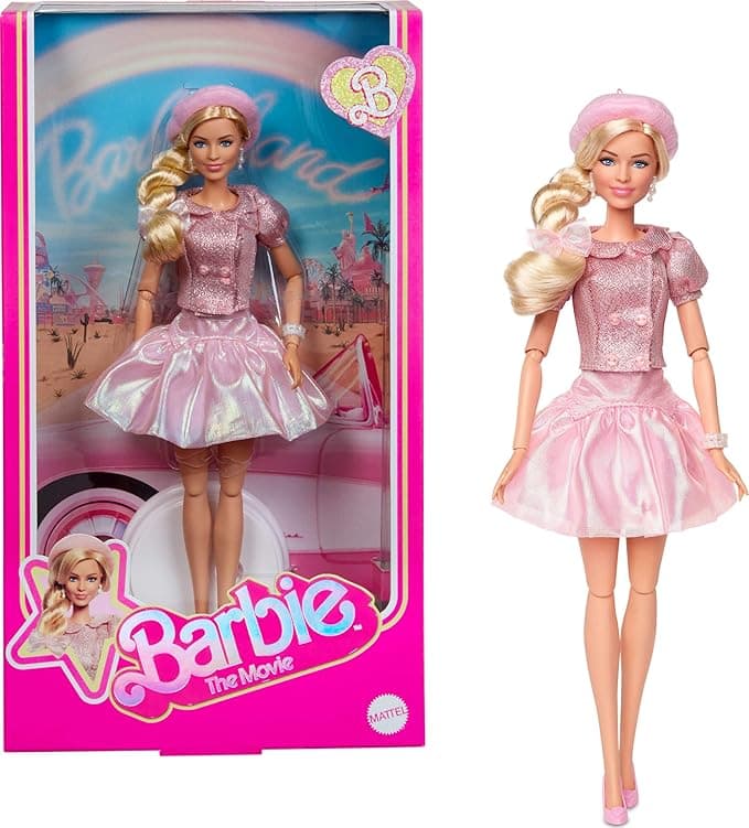 Barbie The Movie Doll, Margot Robbie as, Collectible Wearing Pink Blouse &amp; Skirt Tutu Outfit, with Styled Hair &amp; Matching Jewelry
