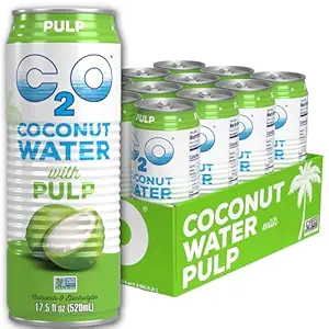 C2O - Coconut Water with Pulp (12 Pack) - Made with Fresh Coconut Water - Plant Based - Non GMO - Canned Water - Natural Hydration, Essential Electrolytes, & Potassium - 12 Cans, 17.5 FL OZ