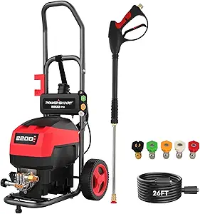 PowerSmart Electric Pressure Washer 2200 PSI 1.8 GPM 13Amp/1600W Motor with with 35FT Power Cord & 27FT Hose, Soap Tank,Spray Gun