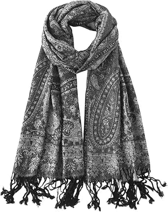 Paisley Pashmina Rave Shawl Scarf-Women's Reversible Ethnic Jacquard Pashmina Wraps for Travel