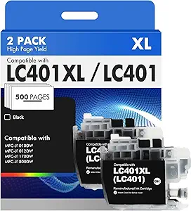 LC401XL LC401 MFC-J1010DW Black Ink Cartridges Compatible for Brother LC 401XL Ink Cartridges for Brother MFC-J1010DW MFC-J1170DW MFC-J1012DW MFC-J1800DW MFC-J1010DW Printer (High Yield, 2 Black Pack)