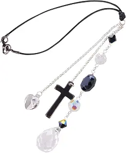 Elegant Cross for Car Mirror - Sun Catcher Rearview Mirror Charm, Transforms Sunlight and Diffuses Colors and Energy Throughout The Car - Black and White Cross