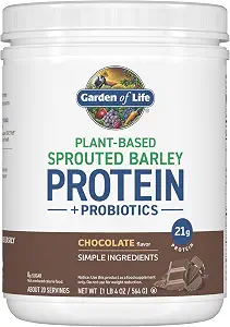 Garden of Life Plant-Based Sprouted Barley Protein, Chocolate with 21g Protein, 0g Sugar & Clean Ingredients, Upcycled Barley, Probiotics, use in Shakes, Smoothies & Baking, 20 Servings