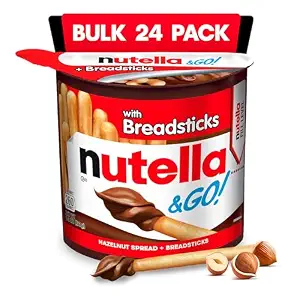 Nutella & GO! Chocolate Hazelnut Spread with Cocoa + Breadsticks, 24 Bulk Snack Packs, 1.8 oz Each