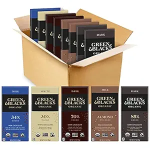 Green & Black’s Organic Chocolate Gift Set Variety Pack (85% Dark Chocolate, 70% Dark Chocolate, Milk Chocolate with Almonds, Milk Chocolate, and White Chocolate), 8 - 3.17 oz Bars