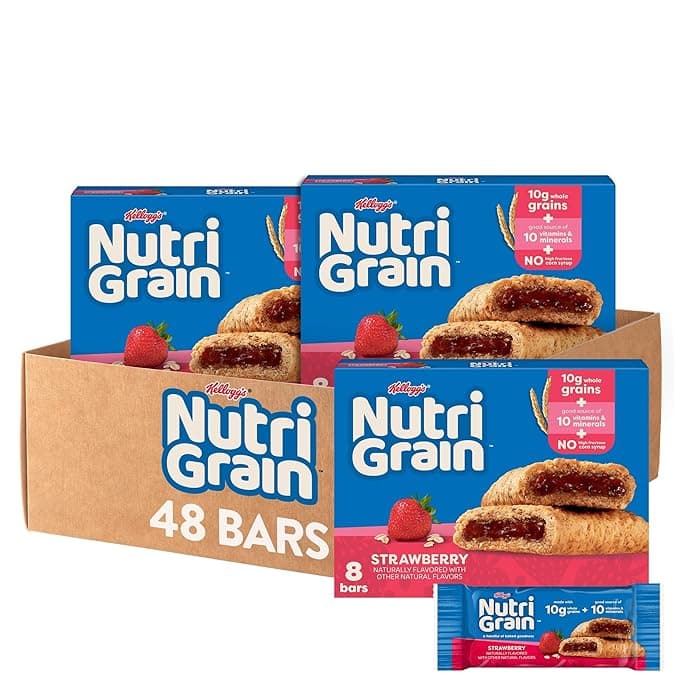 Nutri-Grain Soft Baked Breakfast Bars, Made with Whole Grains, Kids Snacks, Strawberry (6 Boxes, 48 Count)