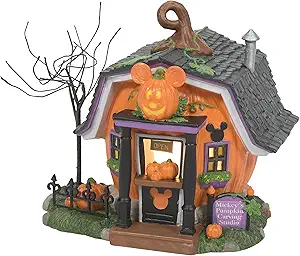 Department 56 Disney Village Halloween Pumpkintown Mickey Mouse Carving Studio Lit Building, 5.51 Inch, Multicolor