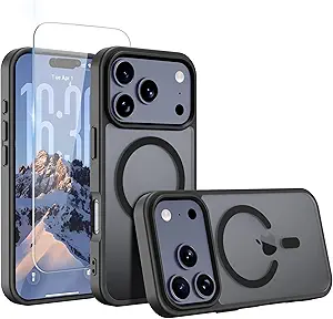 iPhone 17 Pro Max Case, with Screen Protector X1, [Compatible with MagSafe], Lightweight Phone Case, Smooth Matte Finish (Black, iPhone 17 Pro Max)