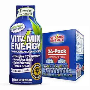 Vitamin Energy Immune+ Extra Strength Energy Shot Blue Raspberry 24 Pack, 260mg Natural Caffeine, B-Vitamins, Citicoline, Green Tea, Immunity & Focus Support, Zero Sugar, Gluten-Free 1.93 fl oz