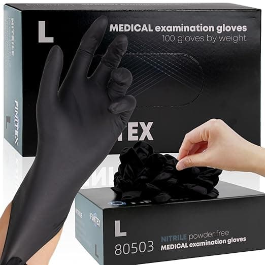 FINITEX - Black Nitrile Disposable Gloves, 5mil, Powder-free, Medical Exam Latex-Free 100 PCS For Cleaning Food Glove (Large)