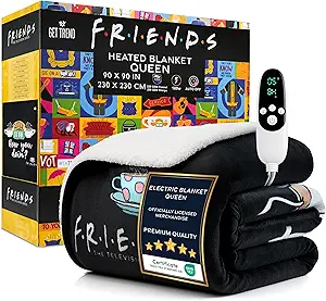 Get Trend Friends TV Show Heated Blanket Electric, Queen Size Luxurious Fleece Blanket, Fast Heating 9 Heat Settings Auto Shut-Off, 90x90in, Gifts for Men Women (Black Friends, Queen US)