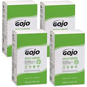 GOJO MULTI GREEN Hand Cleaner Natural Citrus Solvent, 2000 mL, USDA Certified Biobased Product Hand Cleaner with Natural Pumice Refill PRO TDX Push Style Dispenser (Pack of 4) - 7265-04