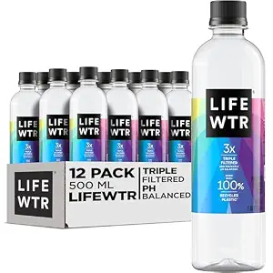 LIFEWTR Premium Purified Water pH Balanced with Electrolytes, 100% recycled plastic bottles, 16.9 Fl Oz Bottles, 500ml (Pack of 12)