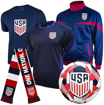 Icon Sports Officially Licensed US Soccer Federation Ultimate Fan Pack - Unisex Adult -Jacket, Shirt, Jersey, Scarf & Ball