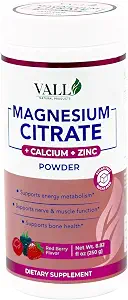 Magnesium Citrate - Powder, Red Berry Flavor, 8.8 oz (250 g) - Supports Energy Production, Bone & Digestive Health - Sugar-Free, Suitable for Ages 10+