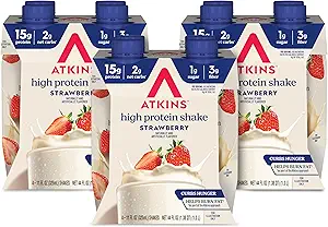 Atkins Strawberry Flavored Protein Shake, High Protein, Low Glycemic, Low Sugar and Low Carb, Keto Friendly, Gluten Free, 12 Count