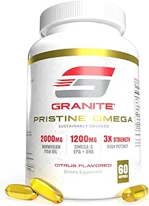 Granite Pristine Omega-3 Supplement, 2000mg Norwegian Fish Oil Supplements with EPA & DHA, Supports Joint, Heart, Brain, & Mood, Sustainably Sourced, Purity Tested (60 Softgels)