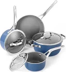 7 Pc Essential Nonstick Ceramic Cookware Set, Blue Pots and Pans