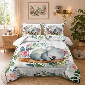 Nttopship Cartoon Kaola Comforter Set Twin Size for Kids and Adults - 3Pcs Sleeping Bedding Comforter and Pillow Case