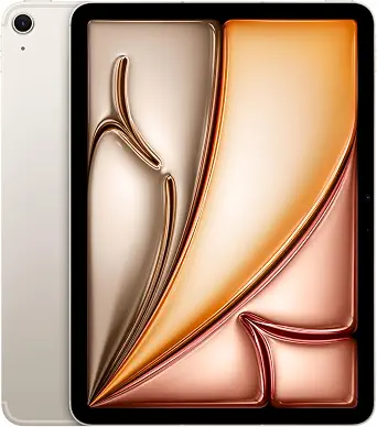 Apple iPad Air 11-inch (M2): Built for Apple Intelligence, Liquid Retina Display, 128GB, 12MP Front/Back Camera, Wi-Fi 6E + 5G Cellular, Touch ID, All-Day Battery Life — Starlight