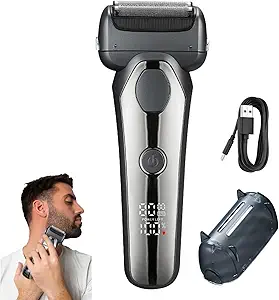Electric Razor for Men,Wet/Dry Foil Shaver with Pop-Up Beard Trimmer, 3 Flexible Blades, USB Rechargeable, Silver