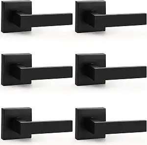 Probrico Matte Black Half Dummy Levers, Square Non-Turning Door Knobs for Left or Right Handed Doors, Interior Keyless Door Handle for Closet or Pantry (6 Pack, Single Side)