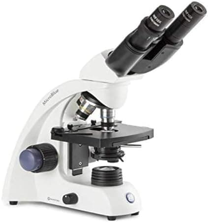 MicroBlue Binocular Microscope Achromatic 4/10/S40/S100x Oil DIN 35 mm objectives, Mechanical Stage, LED Illumination