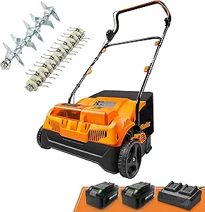 LawnMaster 48V MAX Brushless 16” 2-in-1 Cordless Dethatcher and Scarifier with Removable Thatch Collection Bag Quick-Fold – CLGVB4816