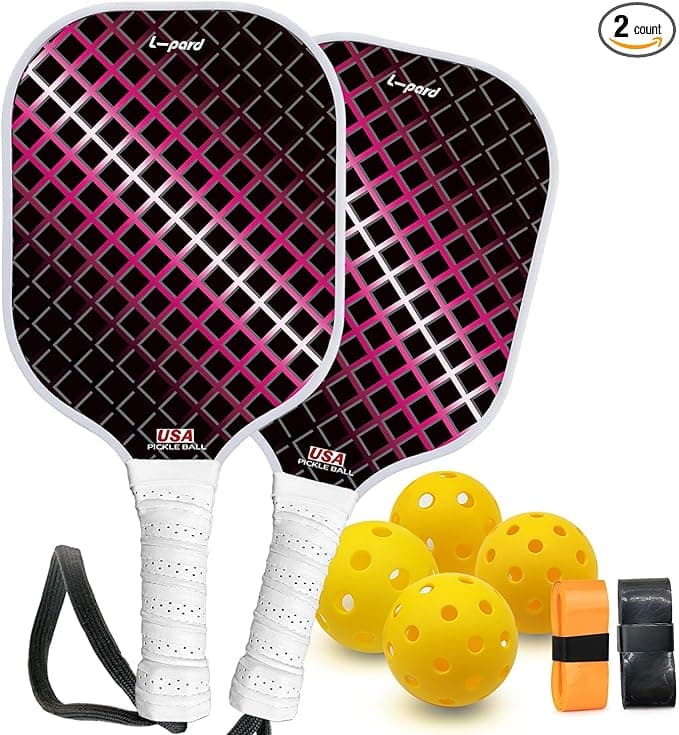 Pickleball Paddles,Fiberglass Surface Pickleball Set with 2 Pickleball Rackets and 4 Pickleballs, Pickleball Paddle Set and Pickle Ball Set for Men, Women, Kids, Adults