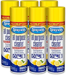 Sprayway All Purpose Cleaner with Lemon Scent, 19oz, Pack of 6 | Foaming Action, Clean, Disinfect, Deodorize | Tough on Grease, Soap Scum, Grime | EPA Approved, Kills 99.9% of Viruses & Bacteria