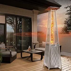 EAST OAK 48,000 BTU Pyramid Patio Heater, Outdoor Patio Heater All Stainless Steel With Wheels, Quartz Glass Tube Propane Heater for Commercial & Residential, Triple Protection System, 2025 Upgrade