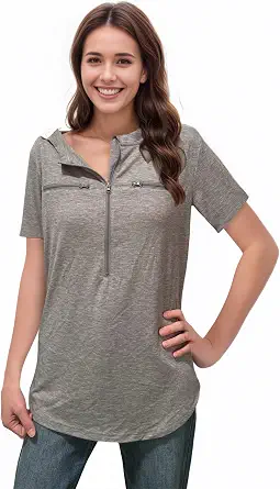 Chemo Port Shirts for Women 2 Side Snaps Short Sleeve Port Access Shirts Soft Post Surgery Shoulder Rotator Cuff Dialysis Breast Cancer Recovery Clothing Grey L