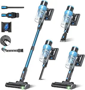 Cordless Stick Vacuum Cleaner: 400W & 48kPa Suction with 65Min Runtime, Self-Standing with Green Light & Anti-Tangle Brush, Rechargeable Lightweight Vacuum for Home Pet Hair on Carpet and Hard Floors